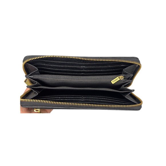 Fossil Black Leather RFID Zip Around Wallet Wristlet – SL7831 - Picture 4 of 9